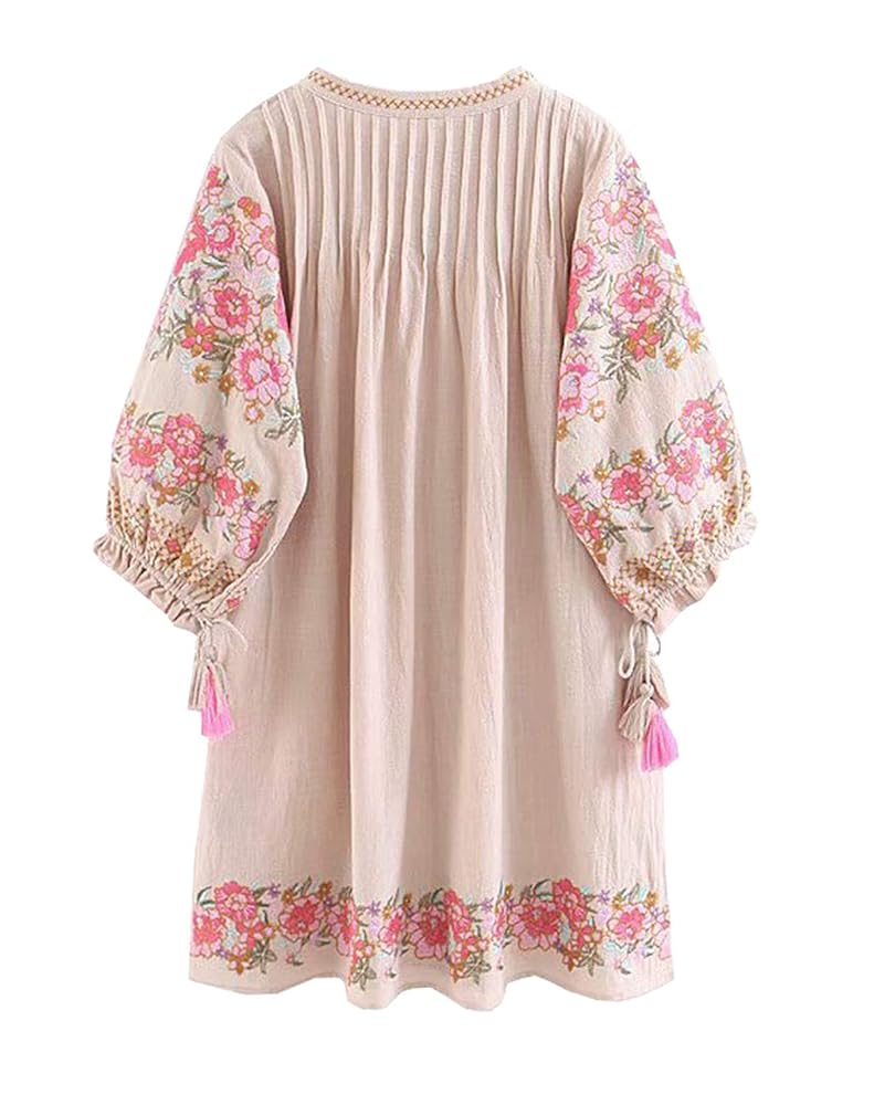 R.Vivimos Women's Autumn 3/4 Sleeve Cotton V Neck Floral